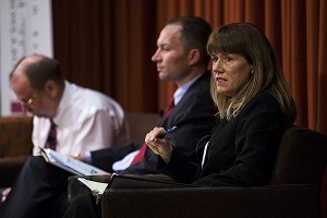 Yavapai County Attorney Sheila Polk speaks during an Arizona State University Morrison Institute for Public Policy roundtable about marijuana legalization. (Photo by Sean Logan, News21)